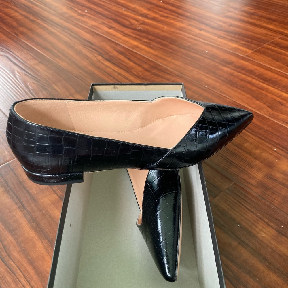J. Crew Black croc emboss pointed toe D’Orsay flat